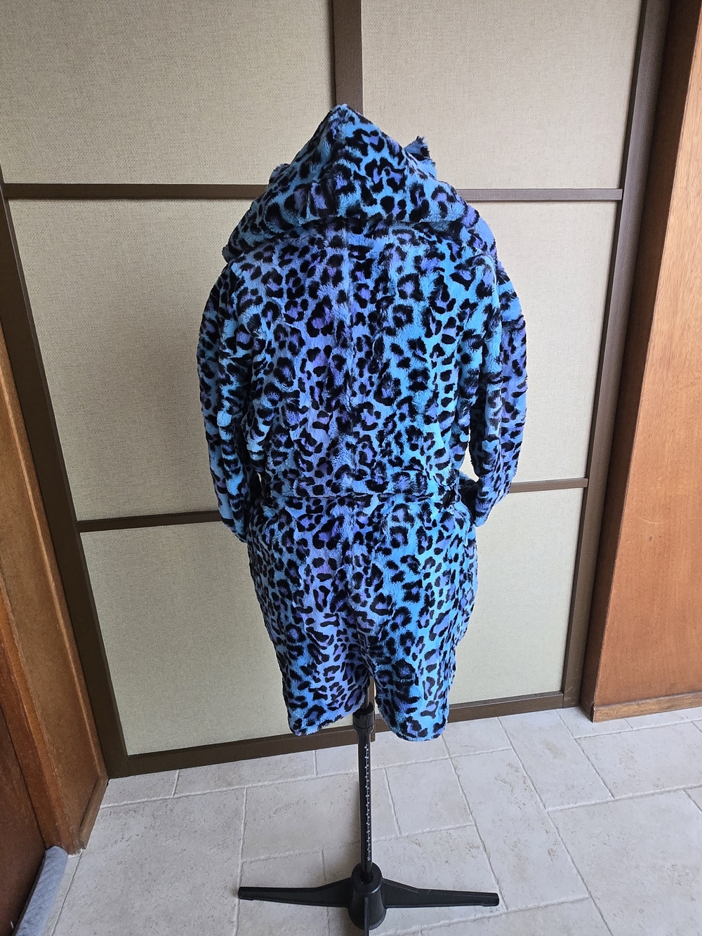 Blue Leopard Plush Hooded Jacket Romper - Picture 5 of 6